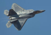 FIDAE 2024 F-22 top view with the aircraft carrying out a side fly past
