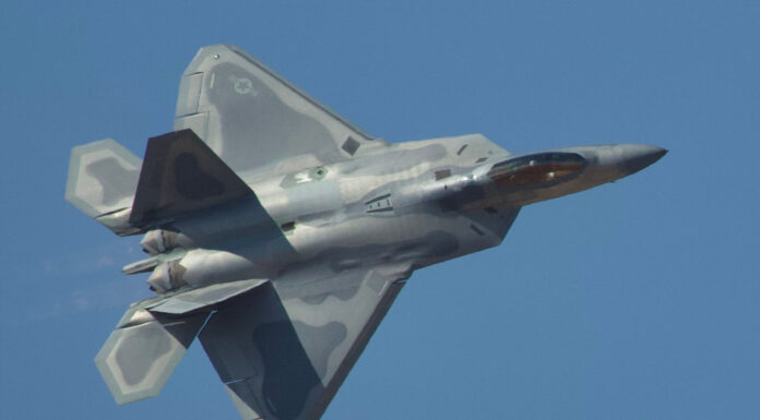 FIDAE 2024 F-22 top view with the aircraft carrying out a side fly past