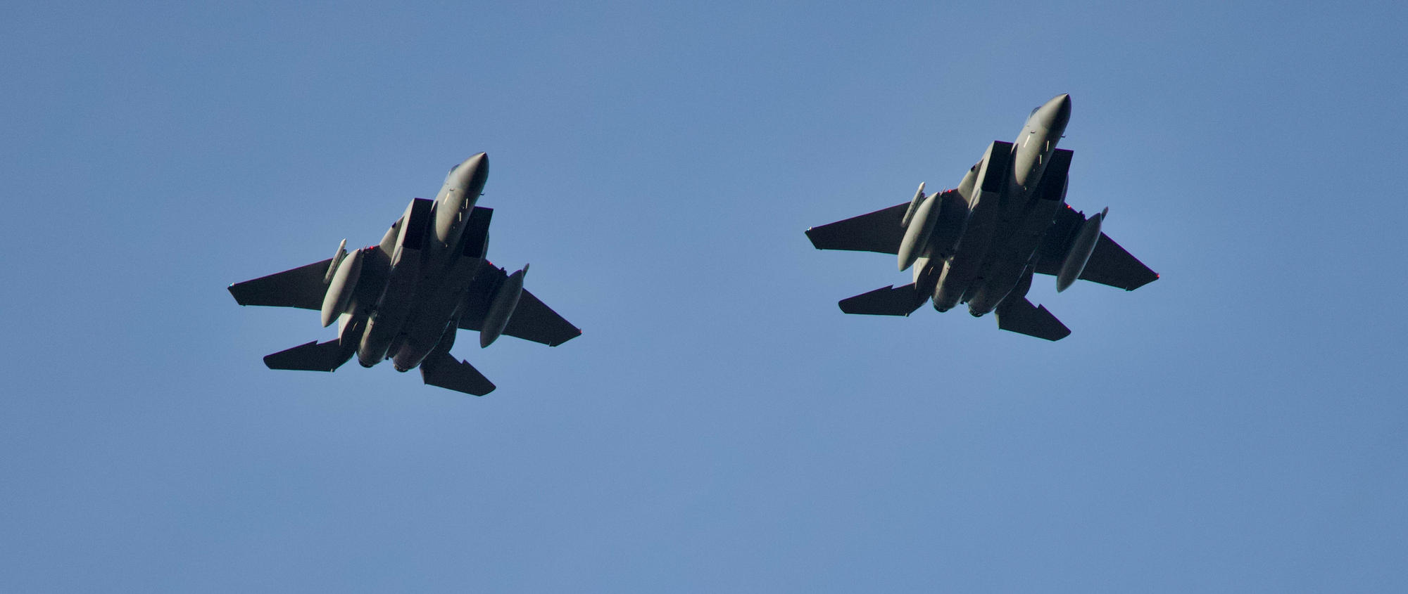 Two US Air National Guard F-15C seen here before a break over the BANT RWY 16L.