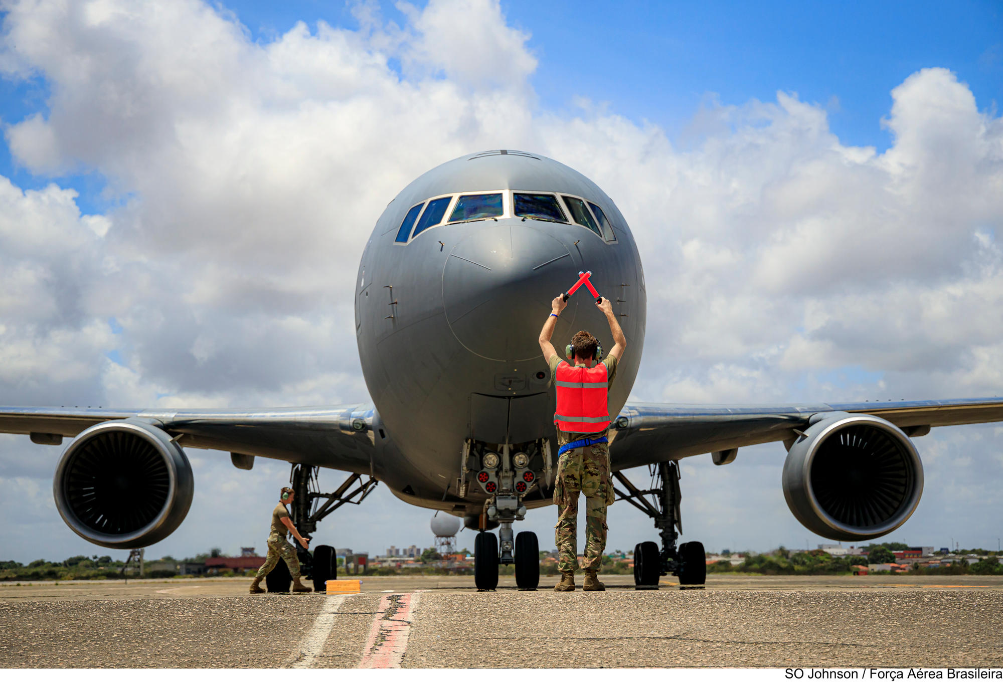 A US Air Force Boeing KC-46 was deployed to provide AAR to the US Air National Guard Boeing F-15Cs.