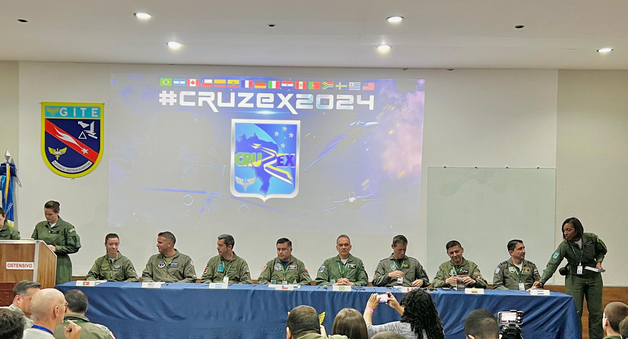 First "Media Day"and briefing to the World. Rezende is seated and fifth from the left. CRUZEX 2024 Media briefing